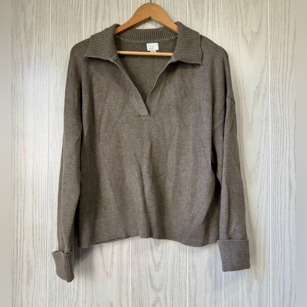 A New Day Collared Pullover Olive Green Sweater Size Large LNC